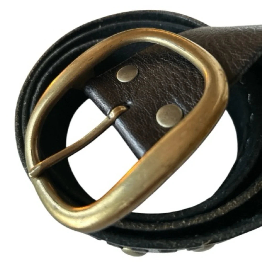 Linea Pelle Studded Black Leather Woven Belt Size XL 44”Length 1 7/8” Wide